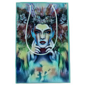 Gothic Flower Fairy Face Blue Fantasy Medium Cadeauzakje (Voorkant)