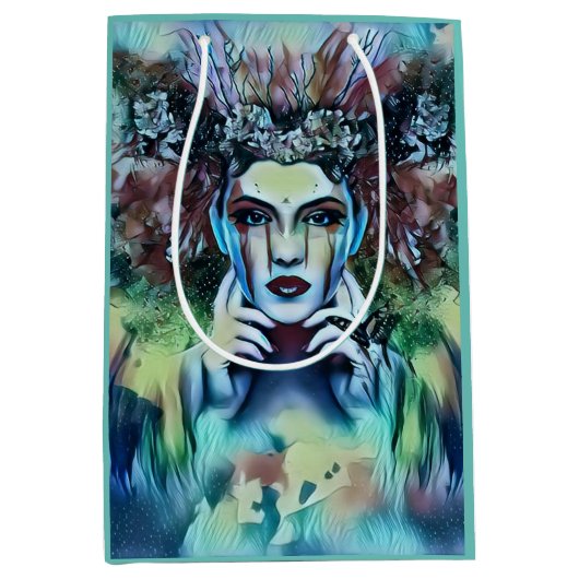 Gothic Flower Fairy Face Blue Fantasy Medium Cadeauzakje (Voorkant)