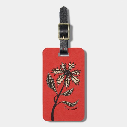 Gothic Flower Retro  Ink Red en Black Bagagelabel (Voorkant verticaal)