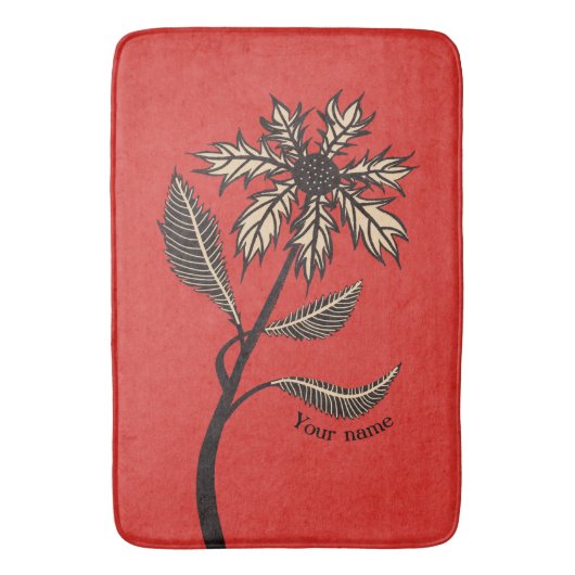 Gothic Flower Retro  Ink Red en Black Name Badmat (Voorkant Verticaal)
