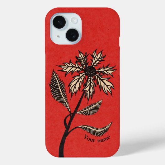 Gothic Flower Retro  Ink Red en Black Name Case-Mate iPhone Case (Achterkant)
