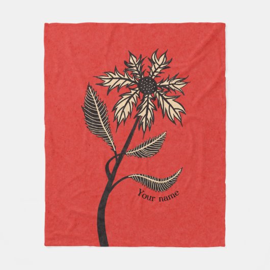 Gothic Flower Retro  Ink Red en Black Name Fleece Deken (Voorkant)