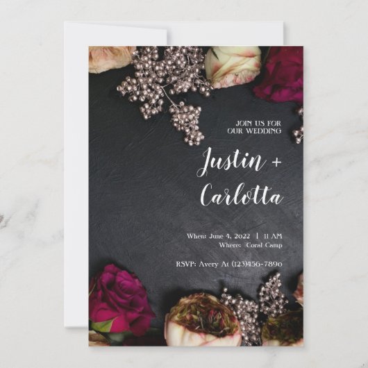Gothic Flowers Wedding Invitation Kaart (Voorkant)