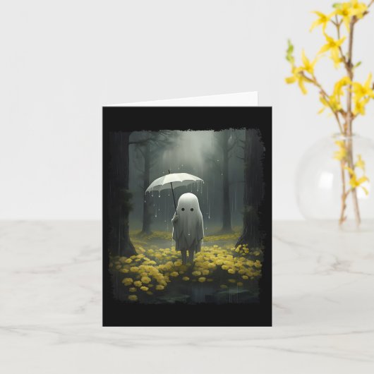 Gothic Forest Floral Ghost Halloween Haunt Kaart (Gele Bloem)