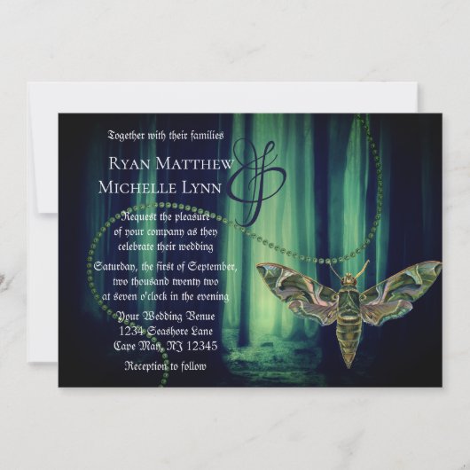 Gothic Forest Moth Wedding Kaart (Voorkant)