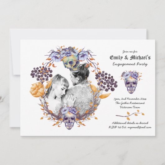 Gothic FOTO Bruiloft/Verloving Paarse Schedels Kaart (Voorkant)