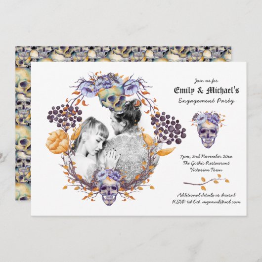 Gothic FOTO Bruiloft/Verloving Paarse Schedels Kaart (Voorkant / Achterkant)