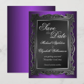 Gothic Frame Paars Save the Date aankondigingen (Voorkant / Achterkant)