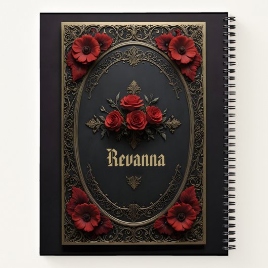 Gothic Frame with Red Flowers Notitieboek (Achterkant)