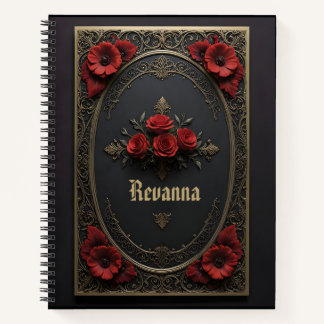 Gothic Frame with Red Flowers Notitieboek