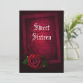 Gothic Framed Letter & Red Rose Sweet 16 Kaart (Staand voorkant)