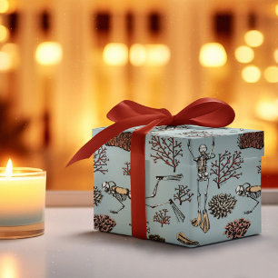 Gothic Franse Blue Skeleton Scuba Divers en koraal Cadeaupapier