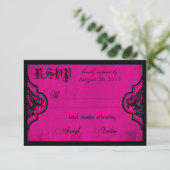 Gothic Fuchsia and Black Lace RSVP Card (Staand voorkant)