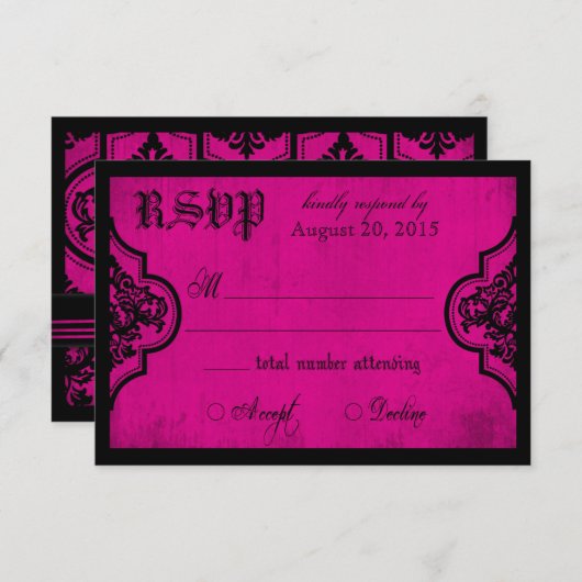 Gothic Fuchsia and Black Lace RSVP Card (Voorkant / Achterkant)