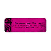 Gothic Fuchsia Zwart Damask Trouwlabels Etiket (Voorkant)