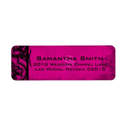 Gothic Fuchsia Zwart Damask Trouwlabels Etiket (Voorkant)