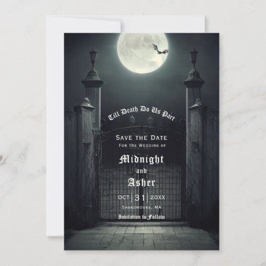 Gothic Full Moon Bat Save the Date (Voorkant)