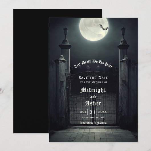 Gothic Full Moon Bat Save the Date (Voorkant / Achterkant)