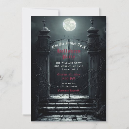 Gothic Full Moon Halloween Invitation Kaart (Voorkant)