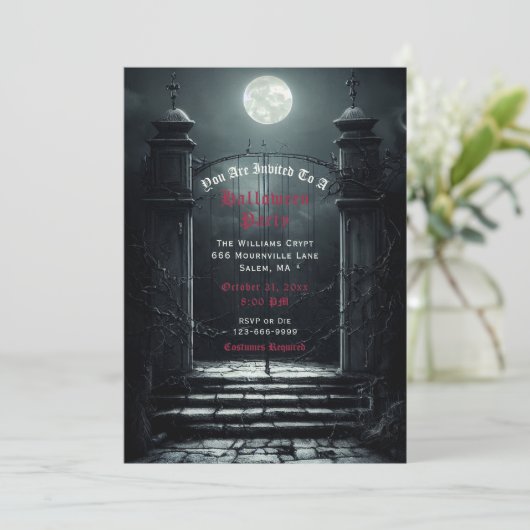 Gothic Full Moon Halloween Invitation Kaart (Staand voorkant)