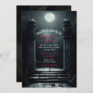 Gothic Full Moon Halloween Invitation Kaart