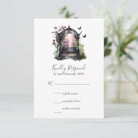 Gothic Garden Bench Handfasting RSVP Kaartje (Staand voorkant)
