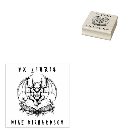 Gothic Gargoyle Bewakingsboek Horror Ex Libris Rubberstempel (Gestempeld)