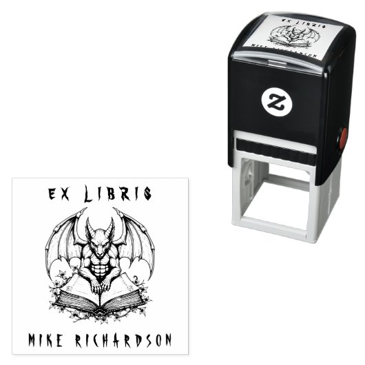 Gothic Gargoyle Bewakingsboek Horror Ex Libris Zelfinktende Stempel (In situ)