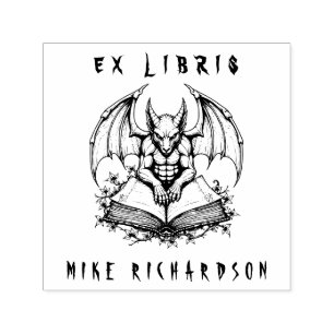 Gothic Gargoyle Bewakingsboek Horror Ex Libris Zelfinktende Stempel