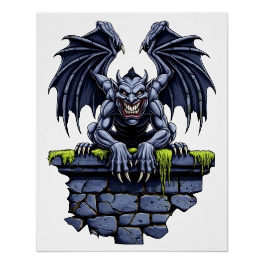 Gothic Gargoyle: een bewaker van de nacht Perfect Poster (Voorkant)