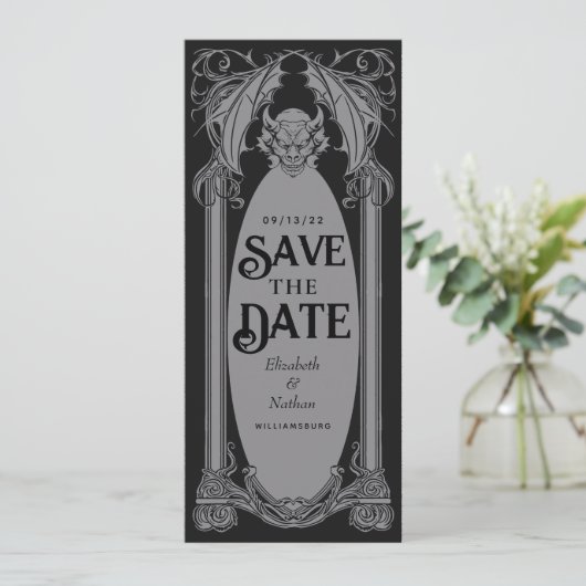Gothic Gargoyle Halloween Bruiloft Save the Date Kaart (Staand voorkant)