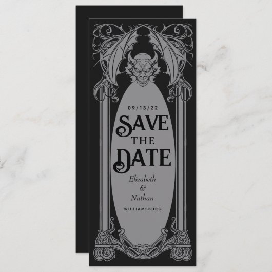 Gothic Gargoyle Halloween Bruiloft Save the Date Kaart (Voorkant / Achterkant)