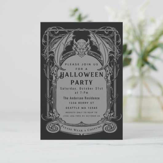 Gothic Gargoyle Halloween Party Kaart (Staand voorkant)