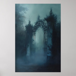 Gothic Gate Cemetery Art Print, Dark Cottagecore Poster
