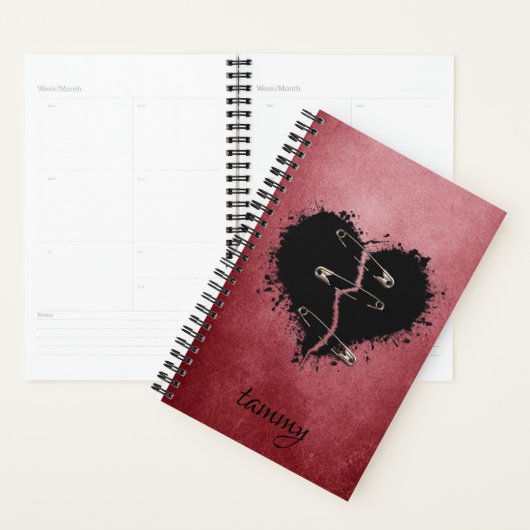 Gothic Gebroken hart op achtergrond rode grunge Planner (Display)