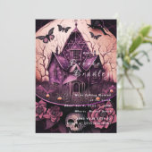 Gothic Gehaante Huis Bruiloft Kaart (Staand voorkant)