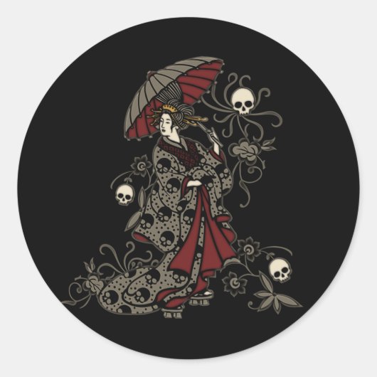Gothic Geisha Ronde Sticker (Voorkant)