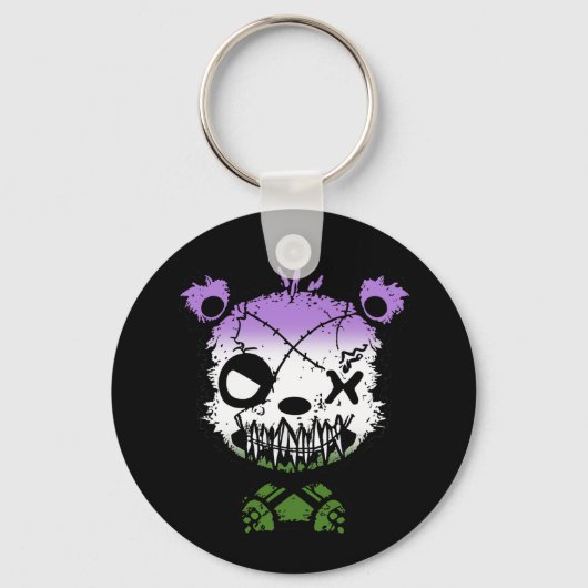 Gothic Genderqueer Pride Vlaggekleurd Beer Sleutelhanger (Voorkant)