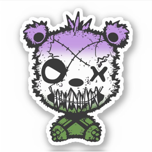 Gothic Genderqueer Pride Vlaggekleurd Beer Sticker (Voorkant)