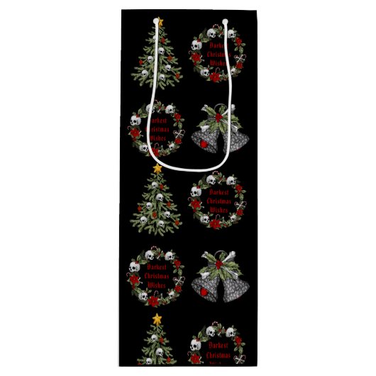 Gothic gepersonaliseerde kerst schedels bomen kran wijn cadeautas (Voorkant)
