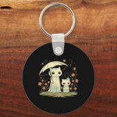 Gothic Ghost Cat moeder met een paraplu onder de Sleutelhanger (Voorkant)