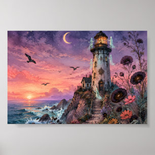 Gothic Ghost Vuurtoren Zonsondergang Whimsigoth Fa Poster