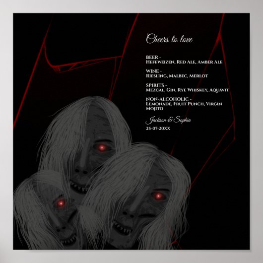 Gothic Ghosts Rood Wit Zwart Donker Moody Hallowee Poster (Voorkant)