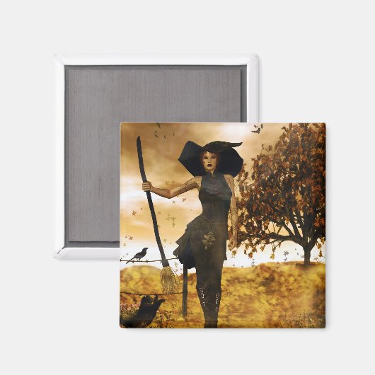 Gothic Girl Autumn Witch Magnet (Voorkant / Achterkant)
