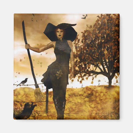 Gothic Girl Autumn Witch Magnet (Voorkant)