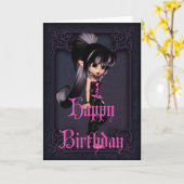 Gothic Girl Design 2 Happy Birthday Kaart (Gele Bloem)