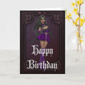 Gothic Girl Design 4 Happy Birthday Kaart (Gele Bloem)
