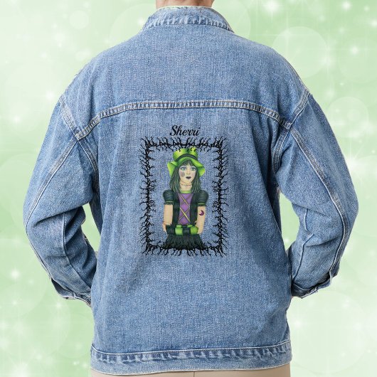Gothic Girl Groen Pet Tattoos barbed zwart Lijst Denim Jacket