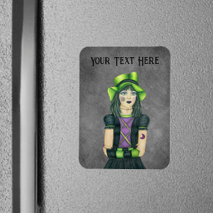 Gothic Girl Groene Pet Tattoos Handschoenen op gri Magneet