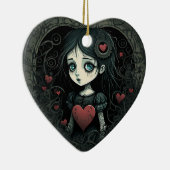 Gothic Girl Holiday Ornament Heart geïllustreerd (Rechts)